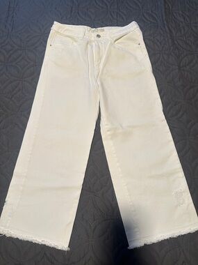 Zara White Wide-Leg Jeans with Frayed Hem